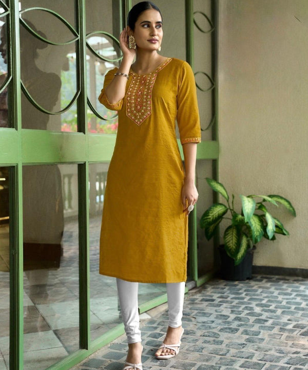Elegant Cotton Kurti with Intricate Neck Embroidery