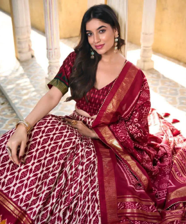 Crimson Heritage Ikat Lehenga Set