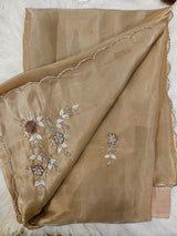 Black Embroidered Designer Blouse with Beige Organza Saree – Elegant Party Wear Saree Set