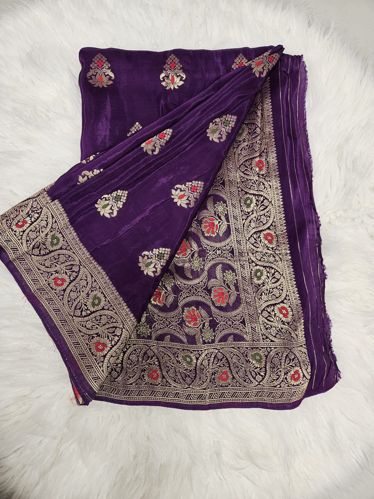 Pink Designer Blouse with Royal Purple Banarasi Saree – Elegant Festive Saree Set