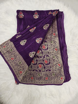 Pink Designer Blouse with Royal Purple Banarasi Saree – Elegant Festive Saree Set
