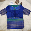 Royal Blue Designer Blouse with Green Banarasi Saree – Traditional Silk Saree Set
