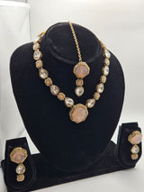 Peach Kundan Necklace Set with Earrings & Maang Tikka