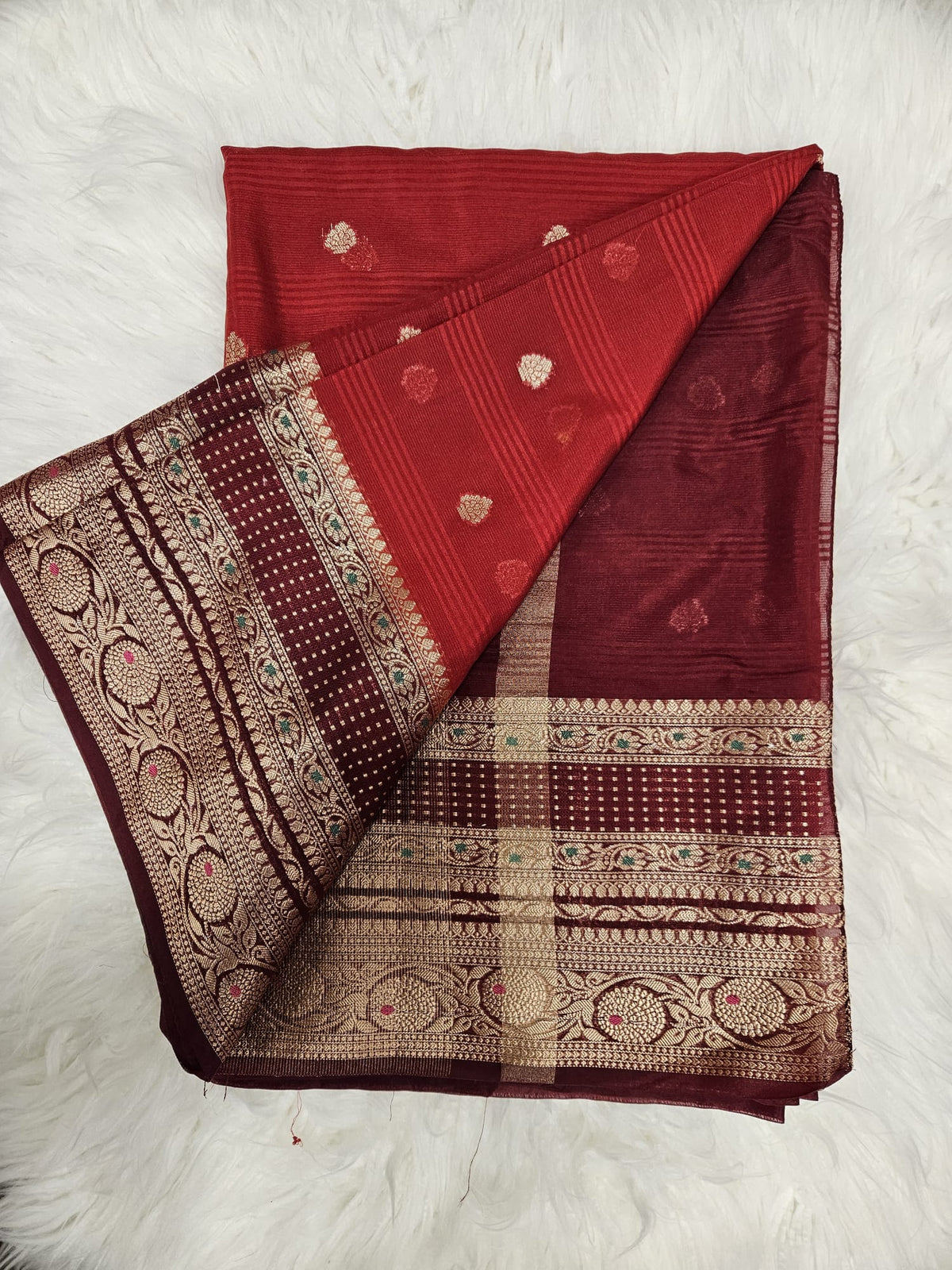 Maroon Designer Blouse with Matching Banarasi Saree – Traditional Woven Saree Set