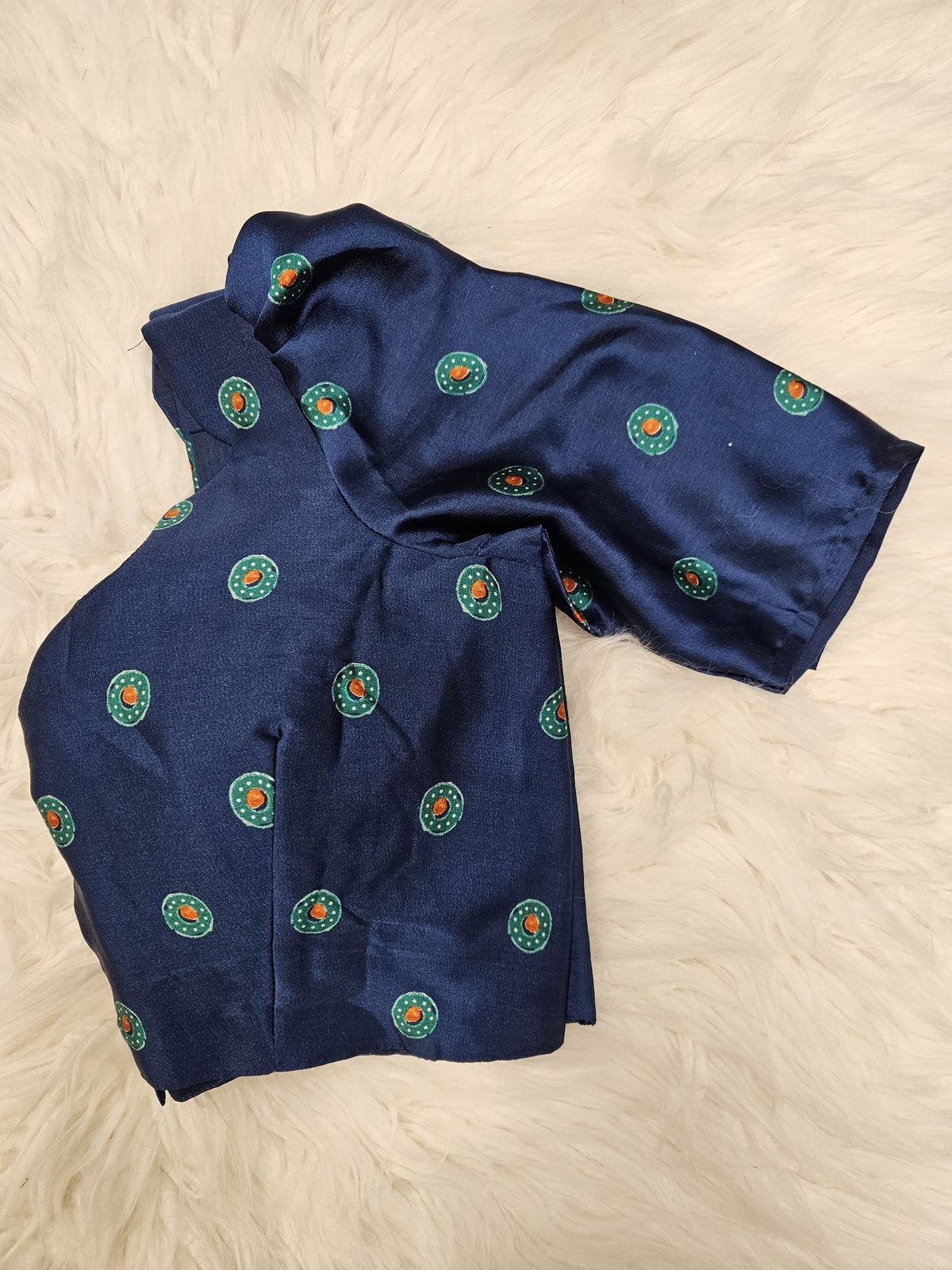Navy Blue Puff Sleeve Designer Blouse with Heritage Print Saree – Elegant Ethnic Saree Set