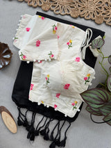 Cotton Saree with Multicolor Floral Embroidered Blouse – Mahrvi Trends