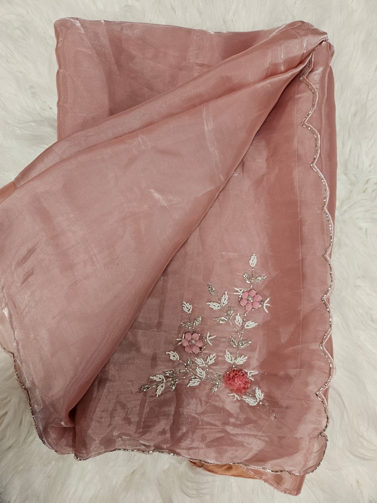 Wine Embroidered Designer Blouse with Blush Organza Saree – Elegant Party Wear Saree Set