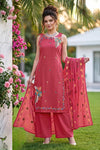 Women’s Cotton Embroidered Kurta Palazzo Set with Dupatta