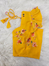 Sunshine Yellow Floral Printed Soft Saree with Designer Blouse – Elegant Party Wear Saree Set