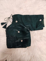 Black Embroidered Designer Blouse with Sage Green Organza Saree – Elegant Party Wear Saree Set