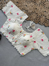 Cotton Saree with Multicolor Floral Embroidered Blouse – Mahrvi Trends