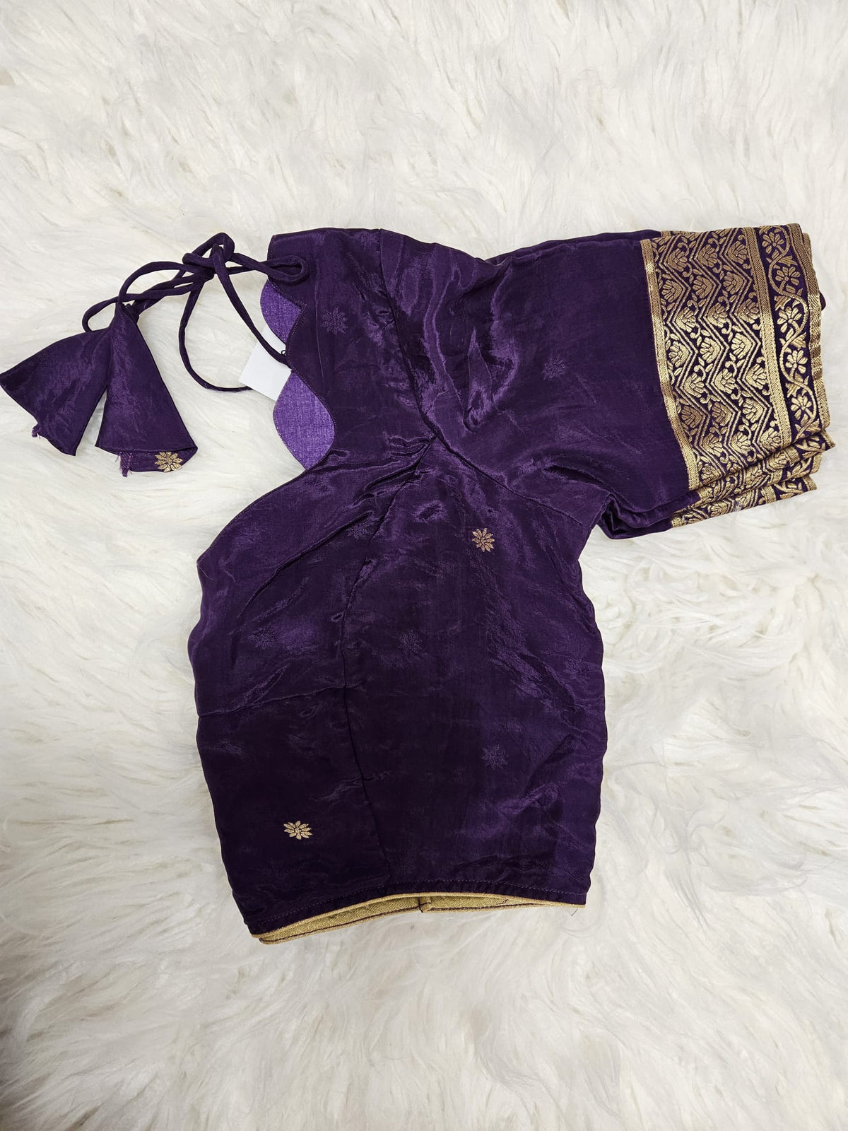 Purple Designer Blouse with Mustard Yellow Banarasi Saree – Traditional Festive Saree Set