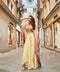 Elegant Draped Skirt Set with Floral Cape