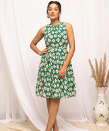 Green Floral Sleeveless Dress