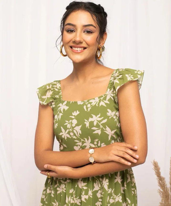 Green Floral Midi Dress