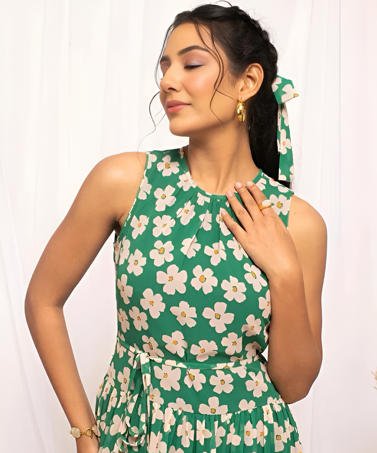Green Floral Sleeveless Dress