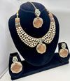Elegant Antique Gold Statement Necklace Set with Multicolor Stone Accents
