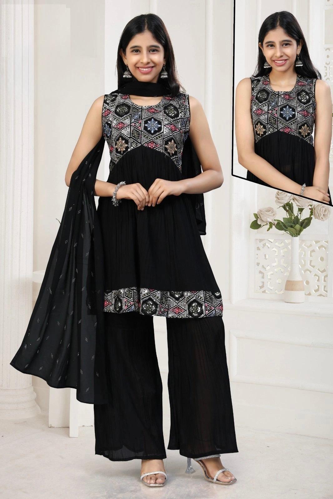 Embroidered Pleated Kurta Sharara Set with Dupatta