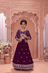 egant Girls Embroidered Lehenga Set with Jacket