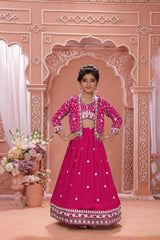 egant Girls Embroidered Lehenga Set with Jacket