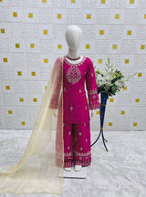 Royal Pink Embroidered Sharara Set with Dupatta