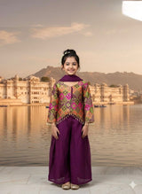 Vibrant Girls Embroidered Sharara Set with Dupatta (Multicolor)