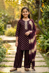 Graceful Girls Kurta Palazzo Set with Tie-Dye Dupatta (Maroon, Plum, Green, Black)