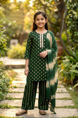 Graceful Girls Kurta Palazzo Set with Tie-Dye Dupatta (Maroon, Plum, Green, Black)
