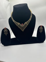 Pink Floral Diamond Fringe Necklace Set