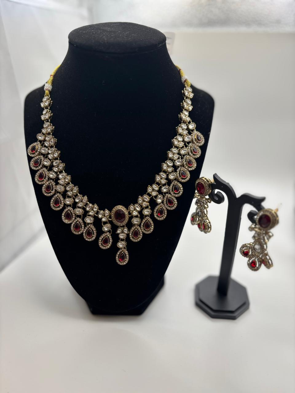 Ruby Teardrop Victorian Necklace Set