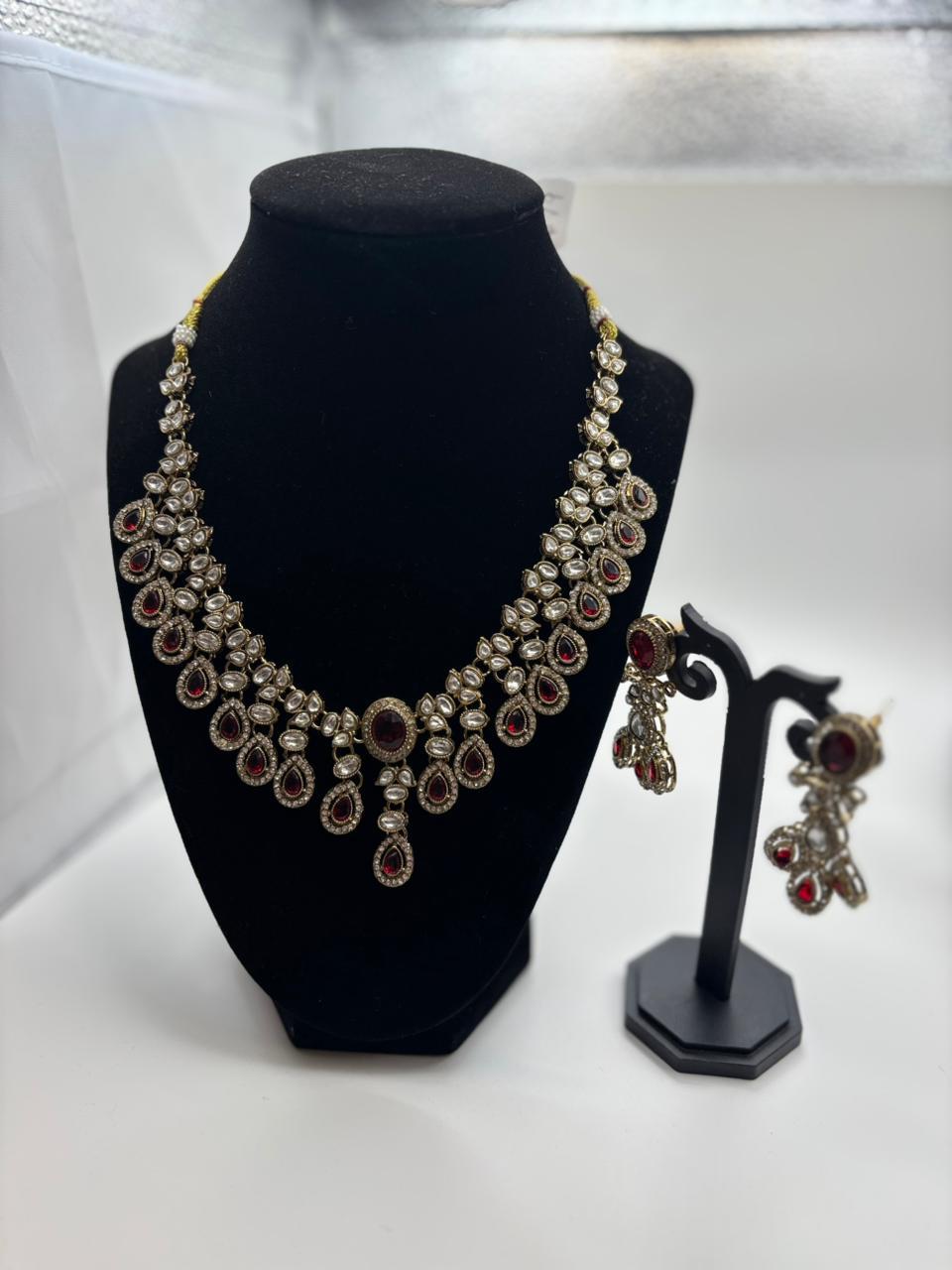 Ruby Teardrop Victorian Necklace Set
