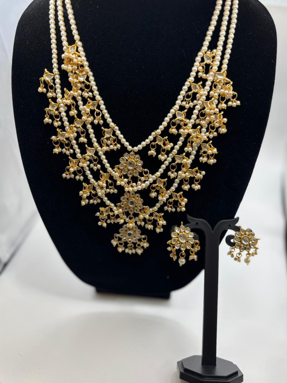 Royal Pearl & Kundan Layered Necklace Set