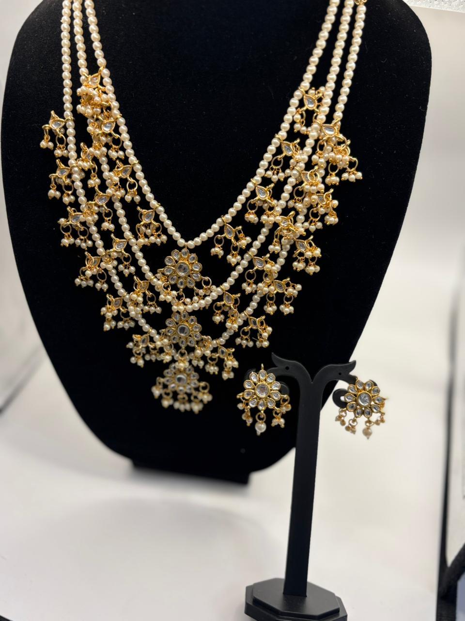 Royal Pearl & Kundan Layered Necklace Set