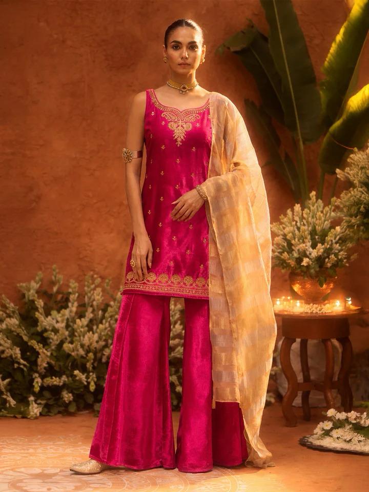 Designer Embroidered Palazzo Suit Set with Dupatta