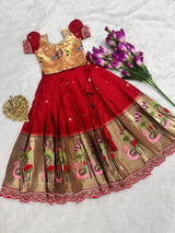 Semi Pattu Pavadai Lehenga Set for Girls with Woven Border