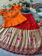 Banaras Lehenga Choli Set with Embroidered Peplum Blouse