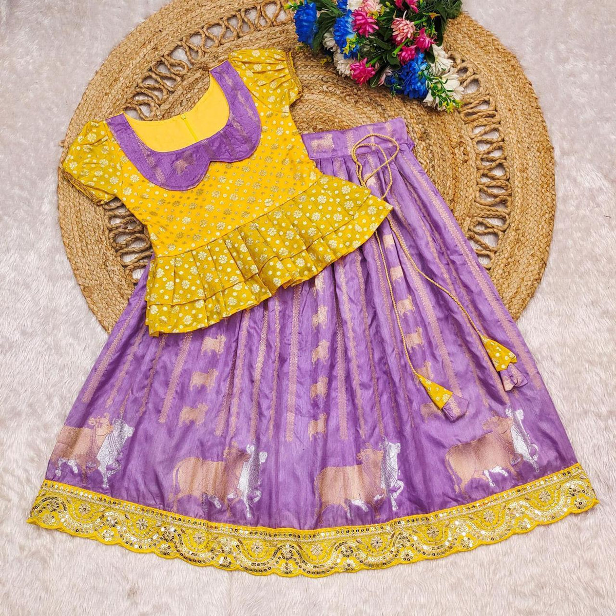 Banaras Lehenga Choli Set with Peplum Top