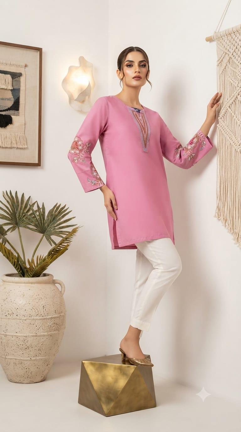 Embroidered Cotton Short Kurta