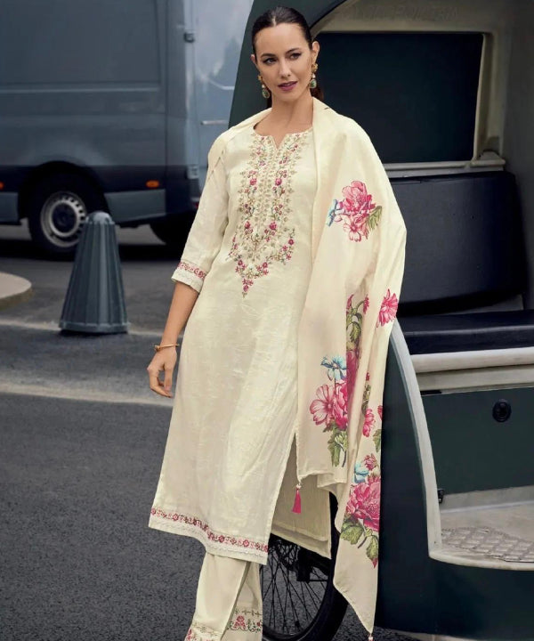 Ivory Floral Embroidered Suit Set – Elegant Festive Classic
