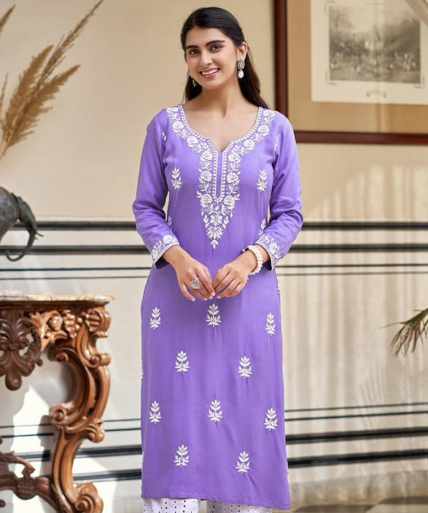 Lavender Embroidered Kurta Set – Graceful Everyday Elegance
