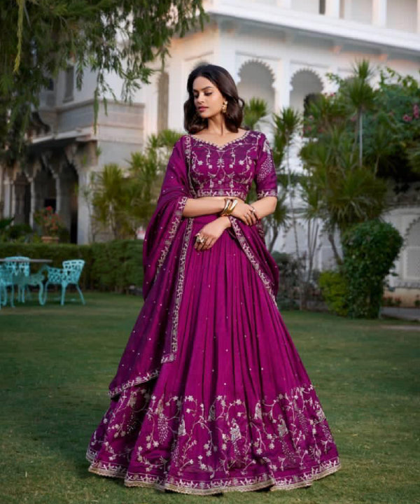 Magenta Embroidered Lehenga Set