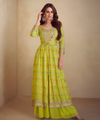 Lime Embroidered Jacket, Blouse & Palazzo Set