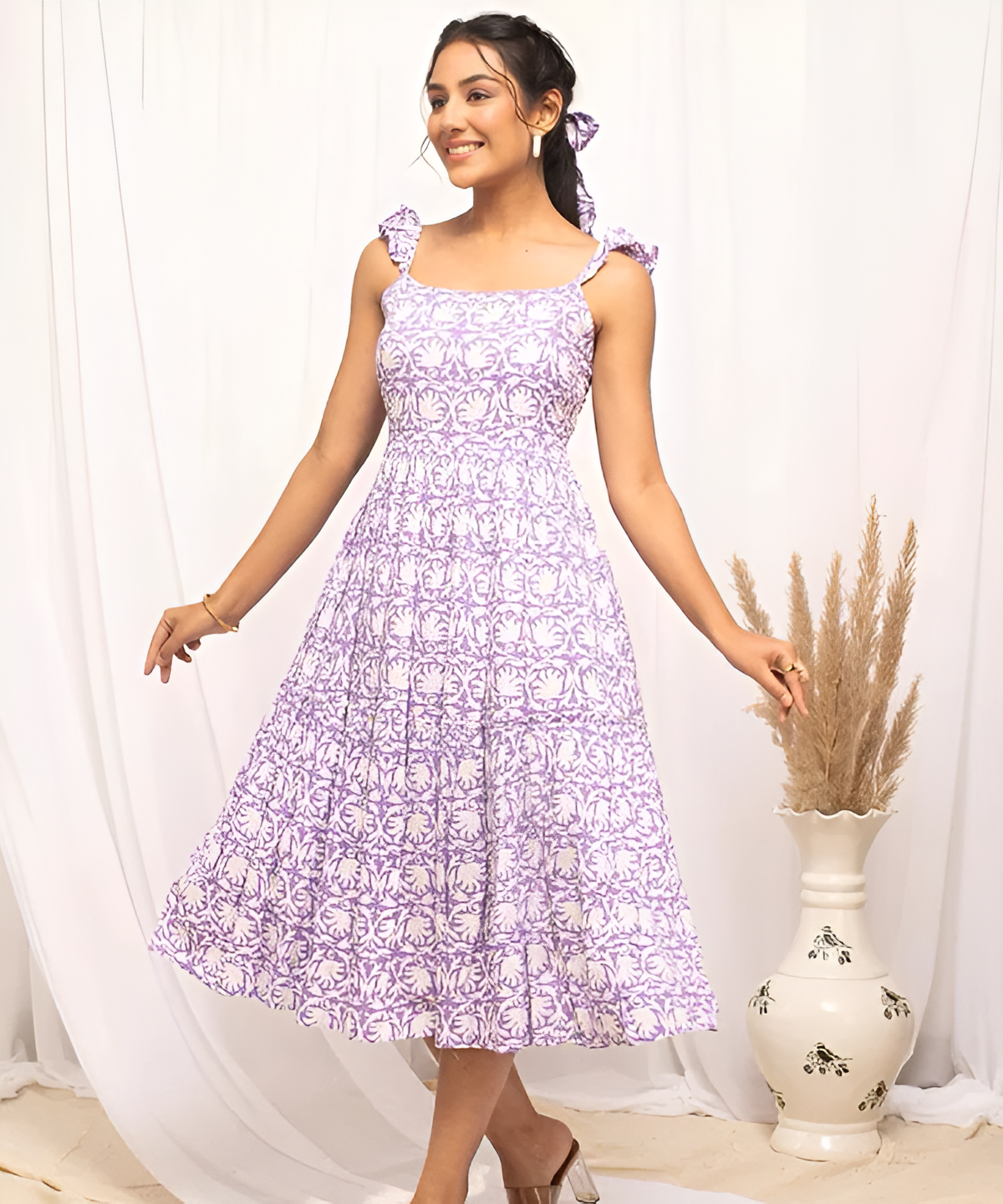 Lavender Printed Midi Dress