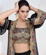 Midnight Noir Embroidered palazzo Set with Statement Jacket