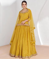 Mustard Yellow Embroidered Lehanga