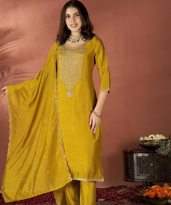 Mustard Embroidered Festive Suit Set – Timeless Elegance