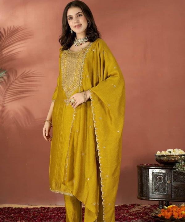 Mustard Embroidered Festive Suit Set – Timeless Elegance