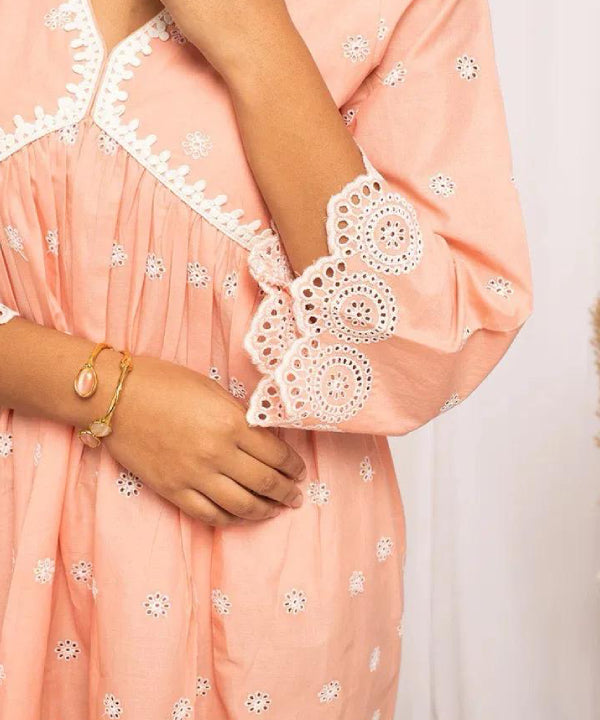 Peach Embroidered Cotton Dress