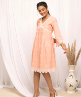 Peach Embroidered Cotton Dress