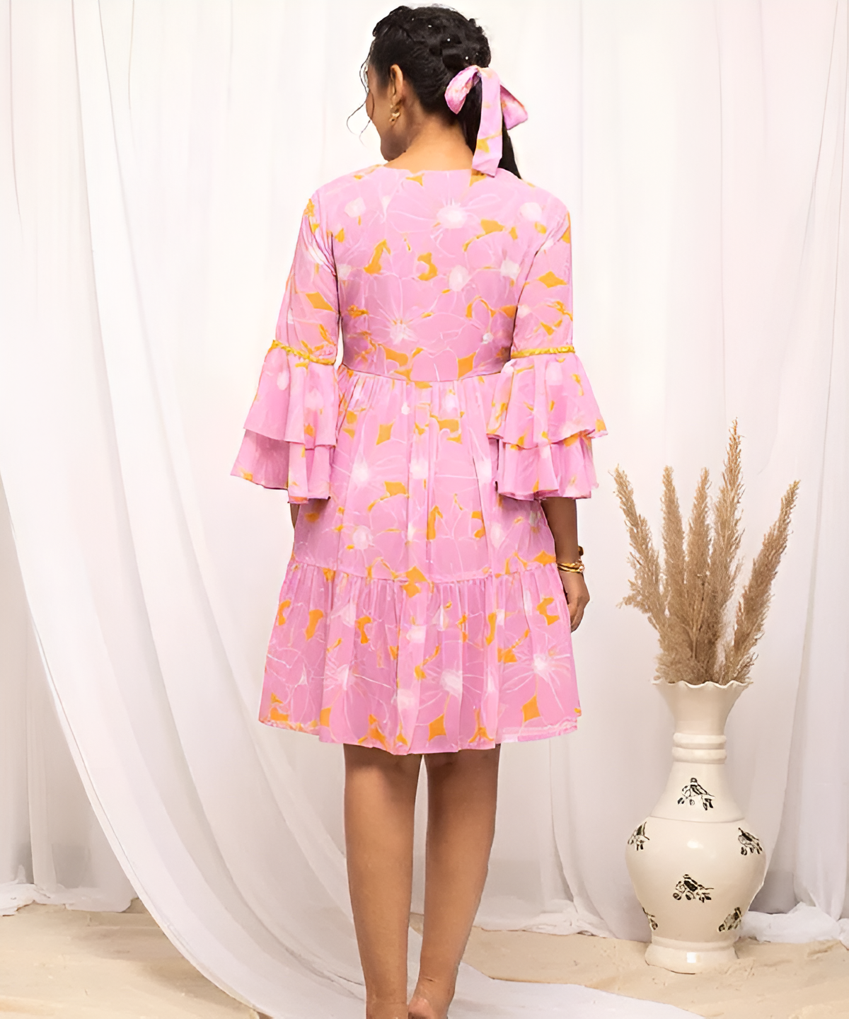 Pink Printed Flared Dress